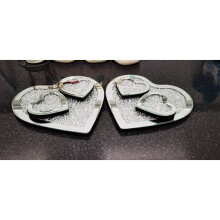 New heart shaped 4x coaster 2x placemets set of 6 mirror full crushed