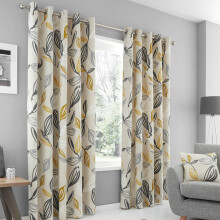 (Ochre, 90 x 90 Inch) Fusion Ensley Botanical Print 100% Cotton Eyelet Lined Curtains