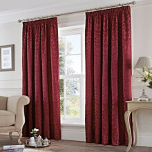 (Burgundy, 46 x 72 Inch) Fusion Eastbourne Damask Jacquard Pencil Pleat Curtains