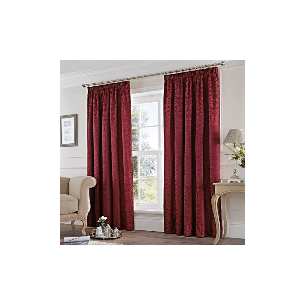(Burgundy, 46 x 72 Inch) Fusion Eastbourne Damask Jacquard Pencil Pleat Curtains