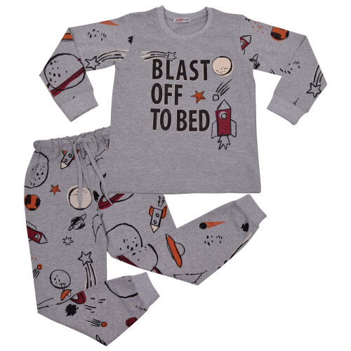 (2-3 Years, Grey) Boys Rocket Blast Off Grey Pyjamas Sleepwear Set