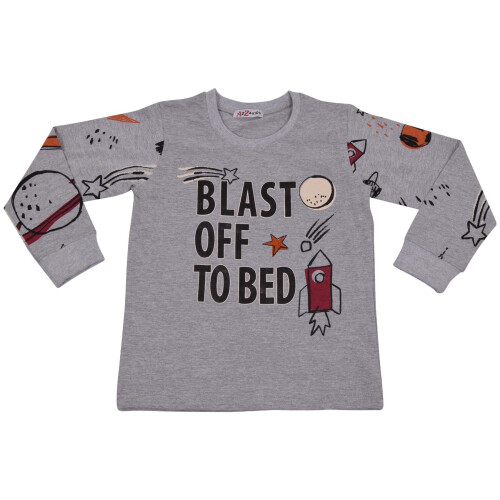 (2-3 Years, Grey) Boys Rocket Blast Off Grey Pyjamas Sleepwear Set 1