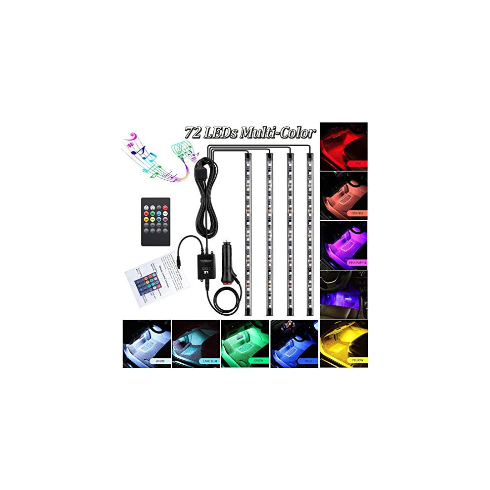 Ledmircy Car Led Strip Lights 72 Leds 12V Rgb Car Footwell Interior Lights 5050 Led Car Multi-Color Atmosphere Neon Lights Multi Color Underdash Li 713902318318