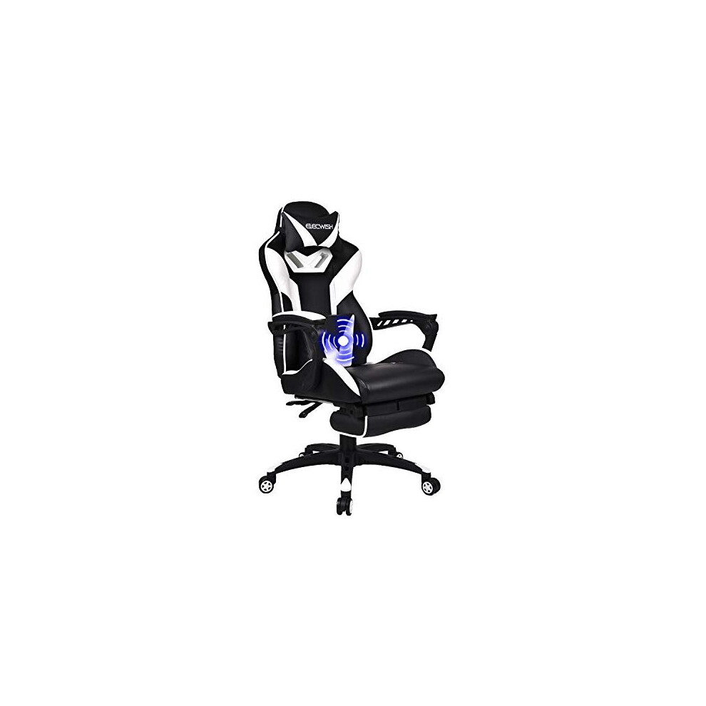 Fullwatt Video Gaming Chair Massage with footrest Office Chair with Massage Lumbar Support Swivel Reclining Chair with Racing Style Armrest PU Leather