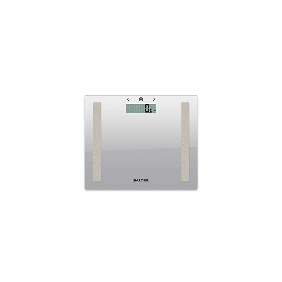 Salter Compact Body Analyser Bathroom Scales, Measure Weight BMI Body Fat Body Water, Ultra Slim Toughened Glass, 8 User Memory, Easy to Read Dig