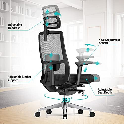 Duwinson Ergonomic Home Office Chair With 4Way Adjustment Armrest