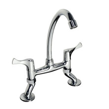 PHASAT Bridge Kitchen Tap 2 Hole,Adjustable Bridge Mixer Tap with Swivel Spout,Traditional Renaissance Style,Brass Body Chrome HN100