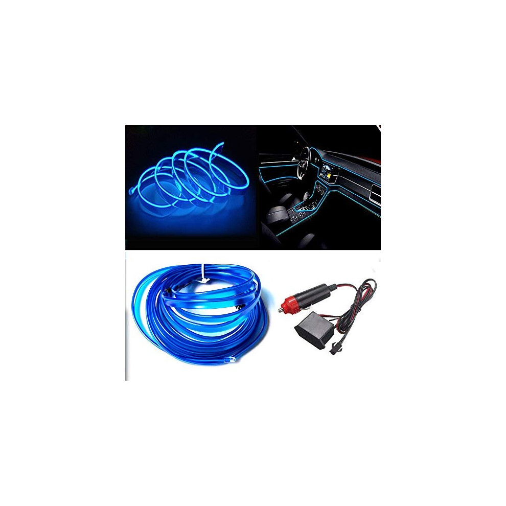 El Wire With 6Mm Sewing Edge, 10M Neon Wire 12V With Fuse Protection For Automotive Car Interior Decoration Blue 765343044196