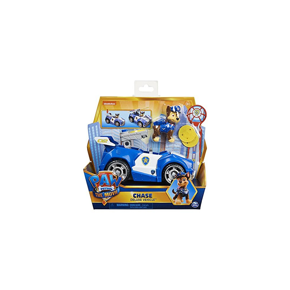 PAW PATROL Chases Deluxe Movie Transforming Toy Car with Collectible Action Figure, Kids Toys for Ages 3 and up