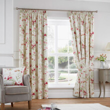 (Red, 46 x 72 Inch) Fusion Jeannie Floral Pencil Pleat Lined Curtains