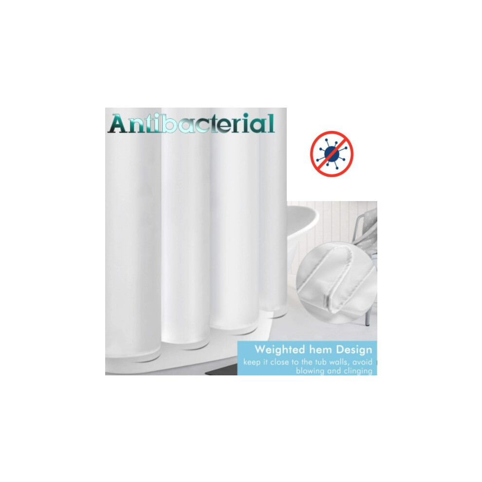 (W200 x L200) White Antibacterial Fabric Shower Curtain - All Sizes - Machine Washable