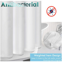 (W213.5 x L213.5) White Antibacterial Fabric Shower Curtain - All Sizes - Machine Washable
