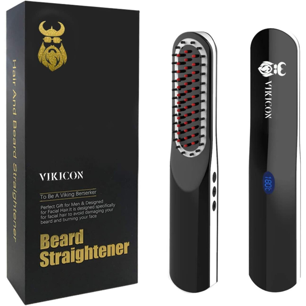 Vikicon Cordless Beard Straightener & Comb - Ionic Heat Technology, Temperature Control, Auto Shutoff, Travel Ready