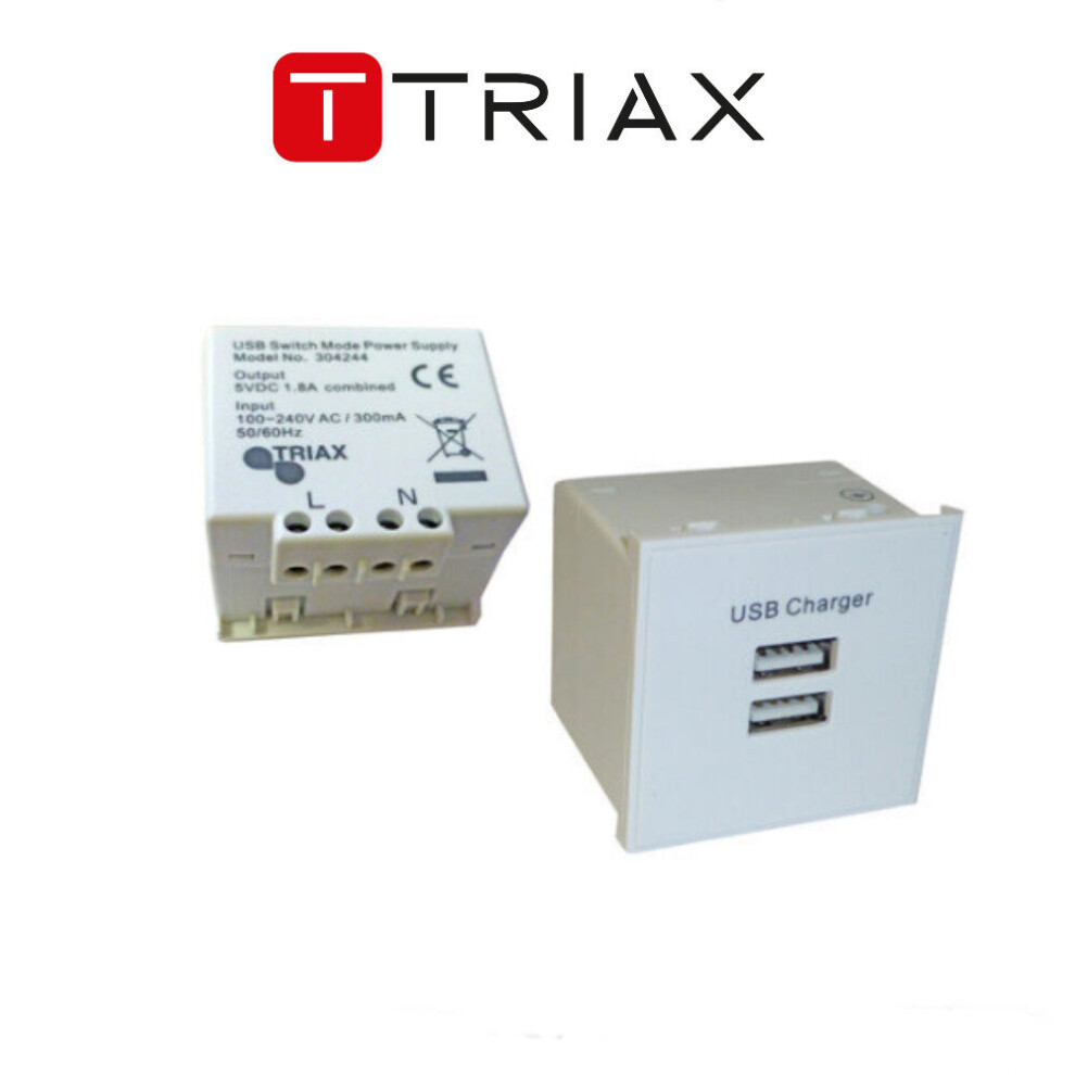 Triax Twin Usb Charger Euro Insert Module White Faceplate 304244 5702663042445