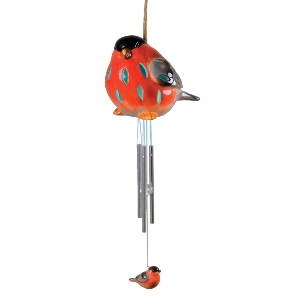 GardenKraft 16710 Solar Powered Ceramic Bullfinch Light & Windchime