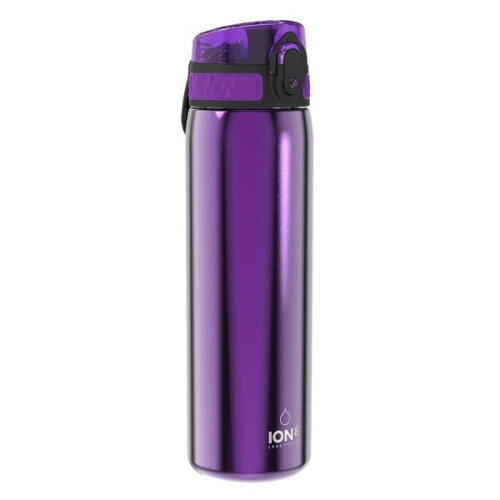 (Purple) Ion8 Leak Proof Slim Water Bottle, Stainless Steel, 600ml