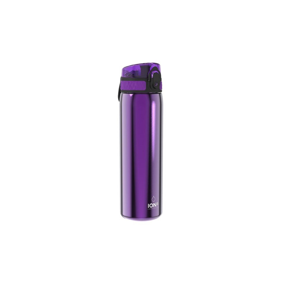 (Purple) Ion8 Leak Proof Slim Water Bottle, Stainless Steel, 600ml