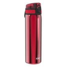 (Red) Ion8 Leak Proof Slim Water Bottle, Stainless Steel, 600ml