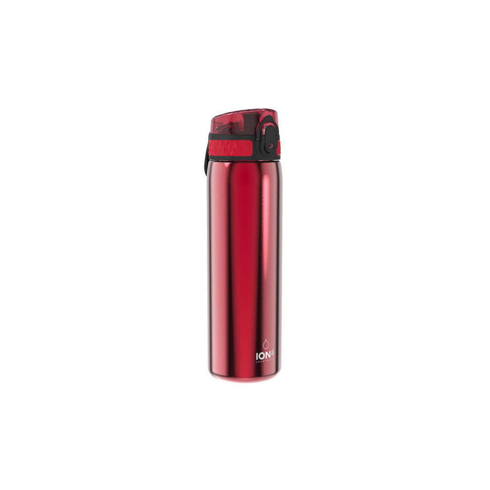 (Red) Ion8 Leak Proof Slim Water Bottle, Stainless Steel, 600ml