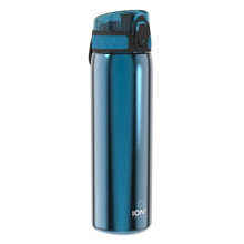 (Blue) Ion8 Leak Proof Slim Water Bottle, Stainless Steel, 600ml