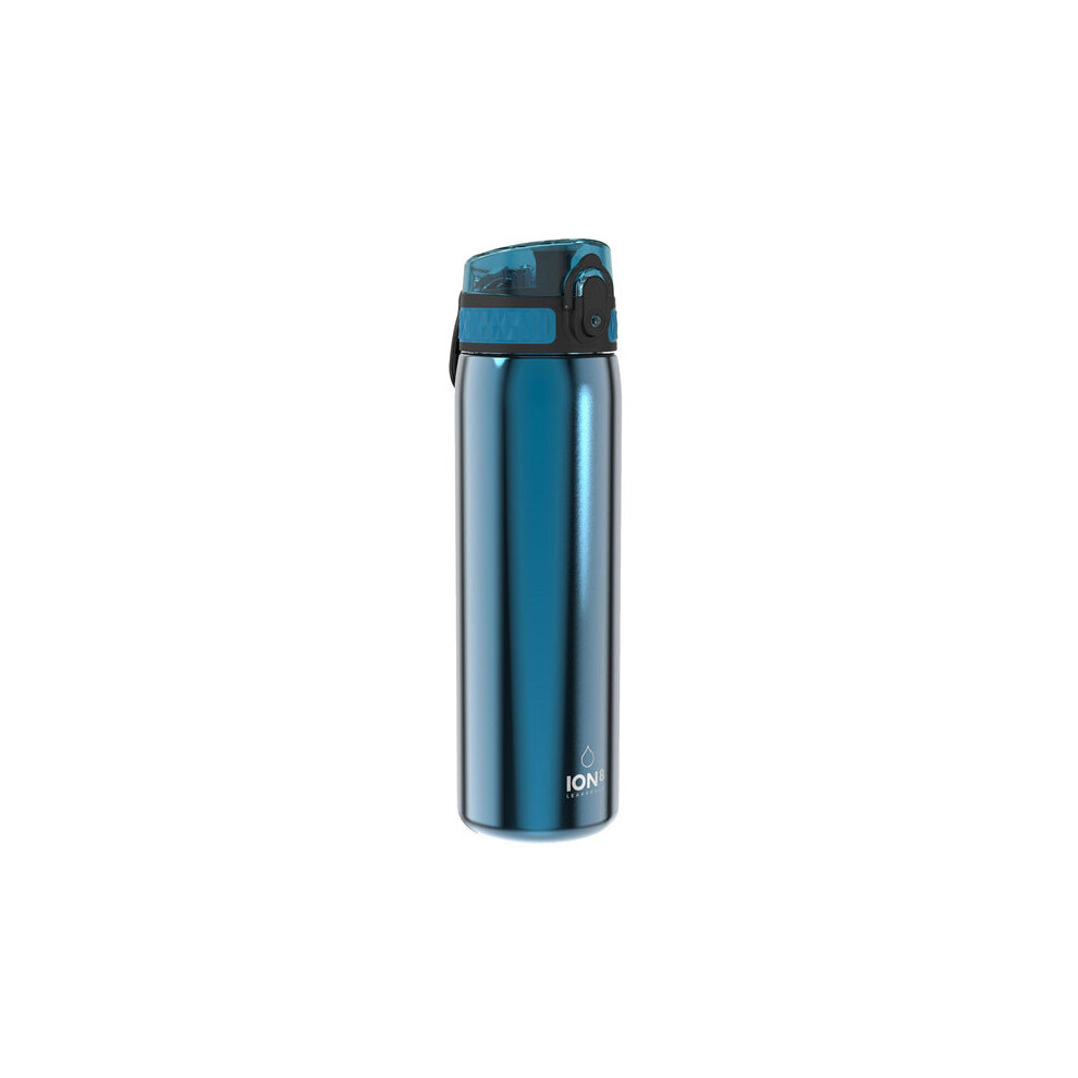 (Blue) Ion8 Leak Proof Slim Water Bottle, Stainless Steel, 600ml