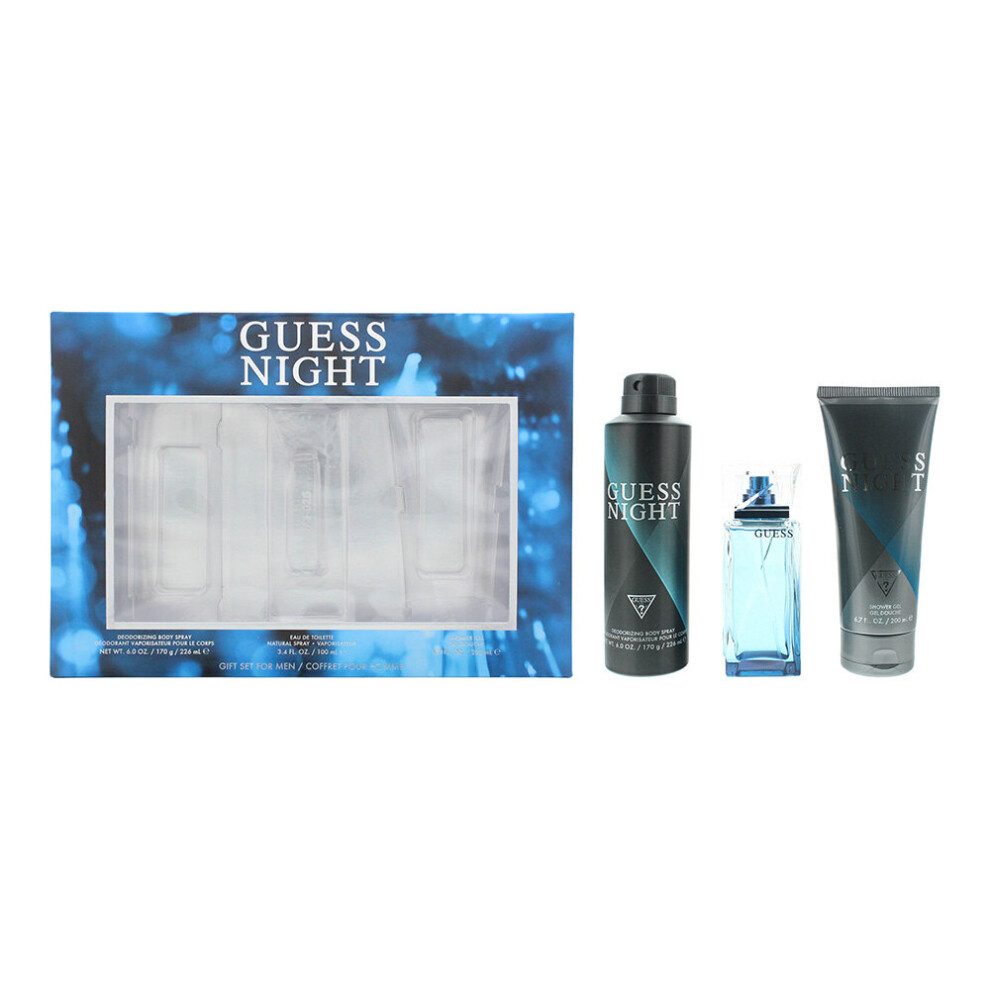 Guess Night Eau De Toilette 3 Piece Gift Set: Eau De Toilette 100ml - Deodorant Spray 226ml - Shower Gel 200ml For Him