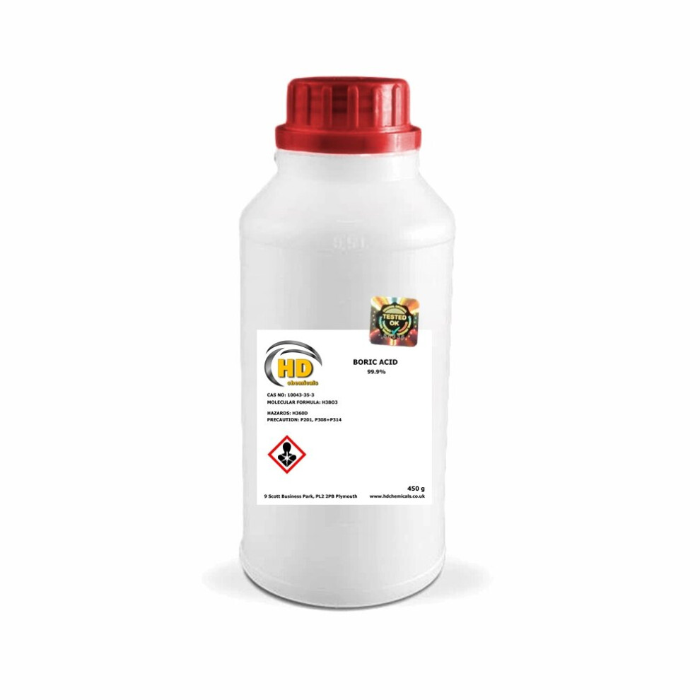 Hd Chemicals Ltd (450G Hdpe) Boric Acid 99.9% Pure Kills Ants Fleas Cockroaches