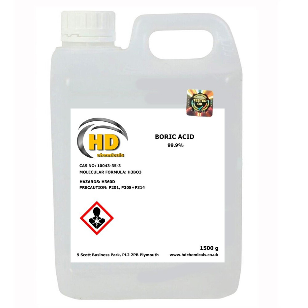 Hd Chemicals Ltd (1500G Hdpe) Boric Acid 99.9% Pure Kills Ants Fleas Cockroaches