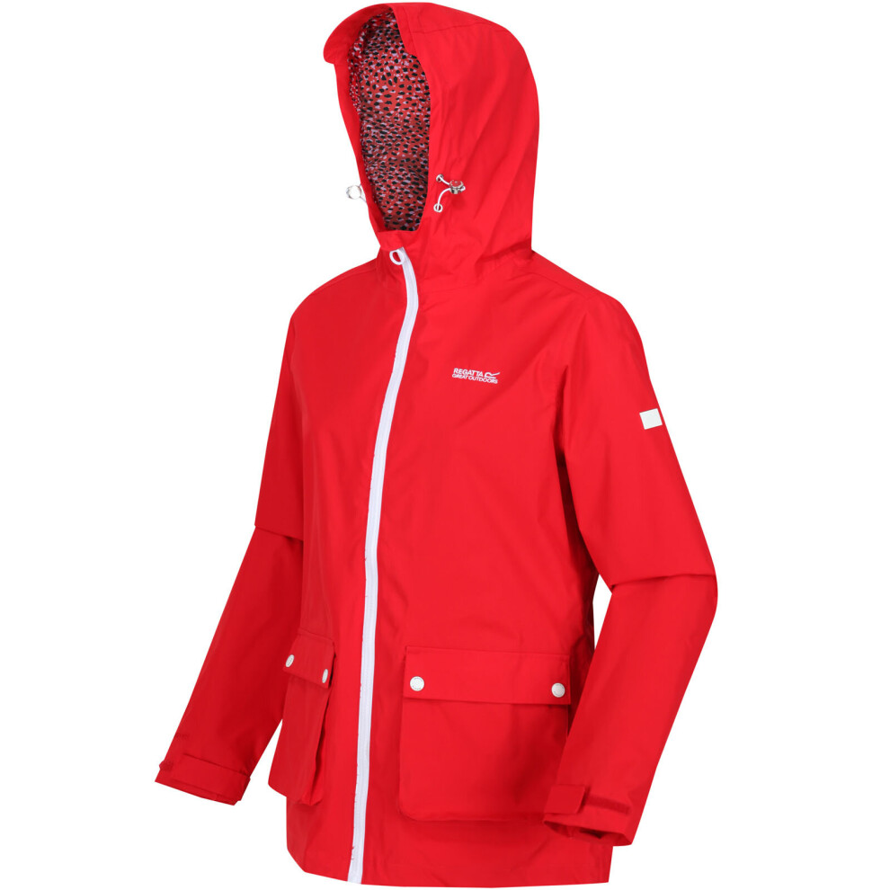 (8, Red) Regatta Womens Baysea Durable Outdoor Hooded Water Resistant Rain Coat Jacket