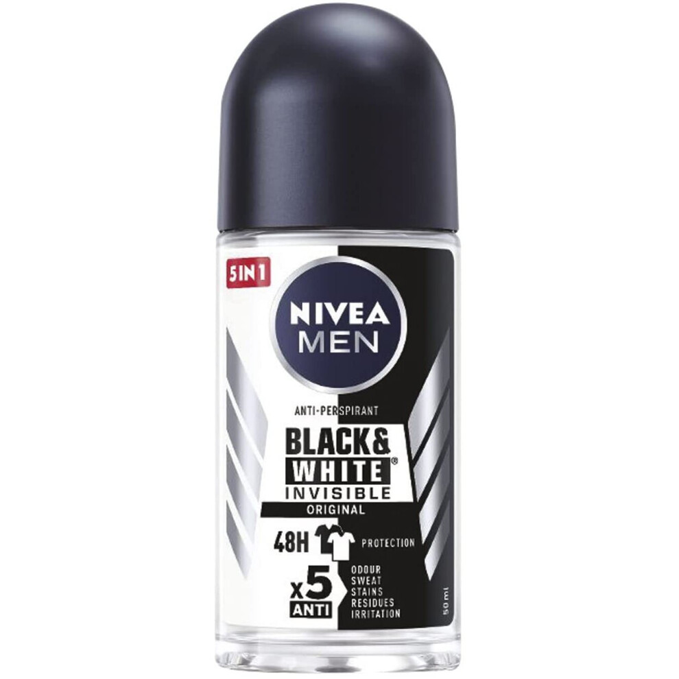 Nivea Men Invisible Anti-Perspirant Deodorant Roll-On 50Ml Black/White