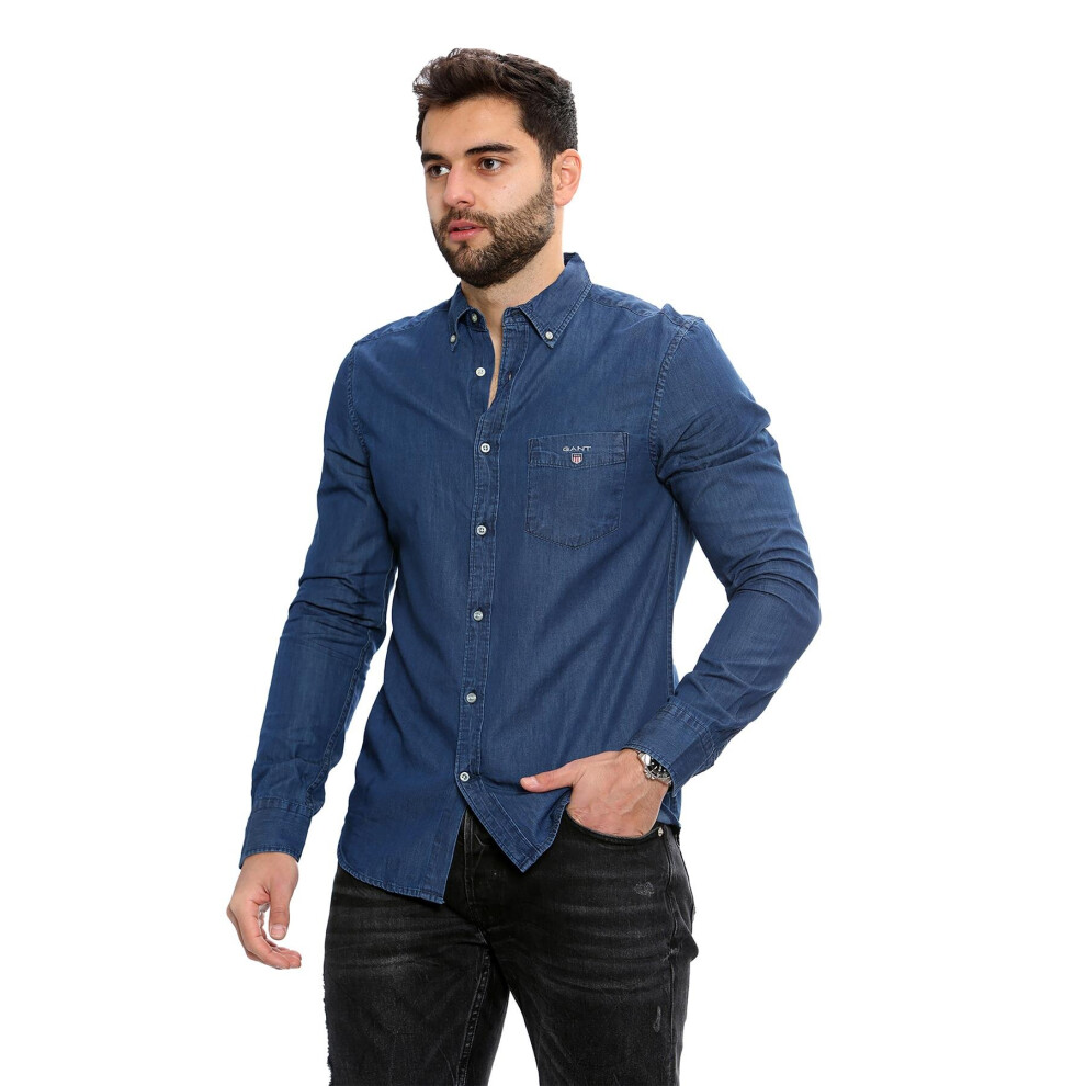 (L) Gant Mens Regular Fit Indigo Shirt S-XXL