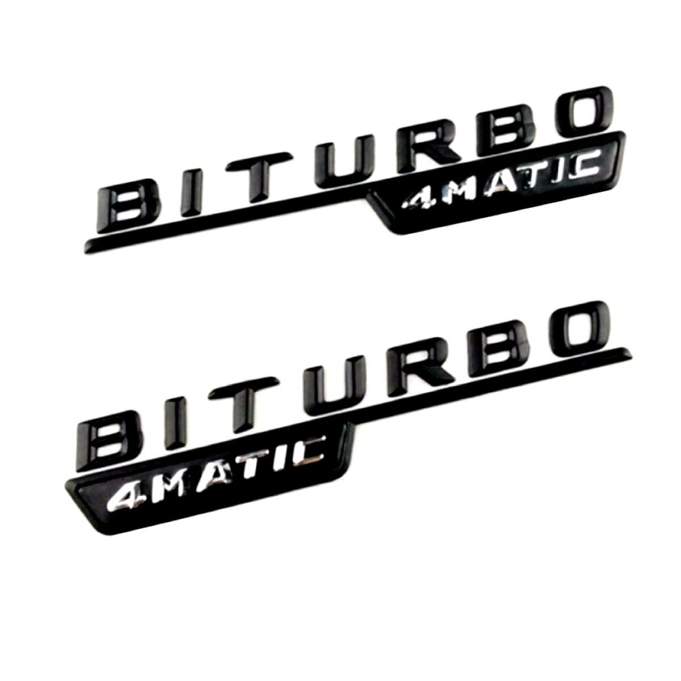 Gloss Mercedes Benz Biturbo 4Matic Rear Boot Badge Emblem (Pair) Black 5060953017611