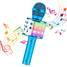 ShinePick Karaoke Bluetooth Microphone, 5 in 1 Recording & Singing Microphone for Kids Adults, Dancing LED Lights Portable Speaker Karaoke Machine, Wi