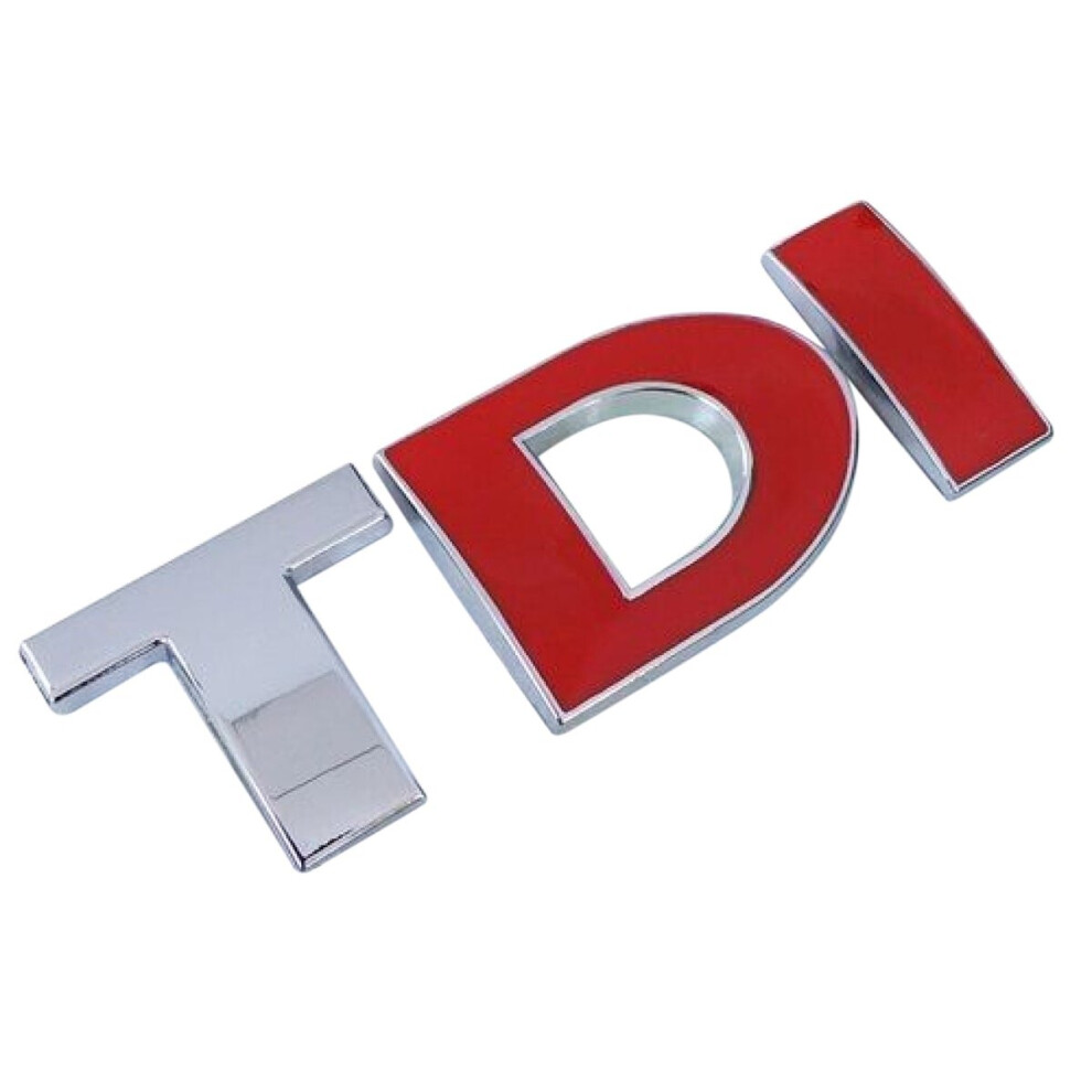 Ic Retail Tdi Rear Badge Emblem For Boot-Lid - Chrome Silver/Red, Self-Adhesive 76X27mm, Fits Vw/Skoda/Seat
