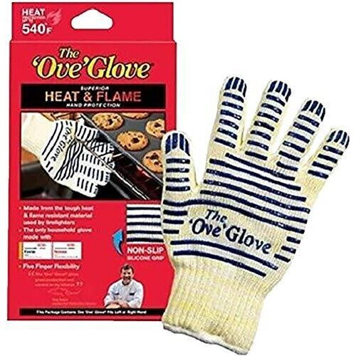 Ove Glove Heat-Resistant Mitt - Aramid Fiber up to 250C, Ambidextrous, Anti-Slip Stripe, Oven & BBQ Safe