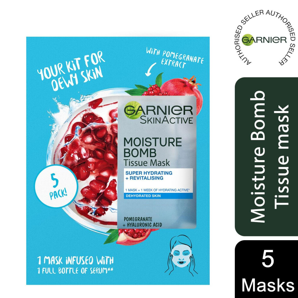 Garnier Moisture Bomb PomegranateHydrating Face SheetMask 5Pk Box 160g