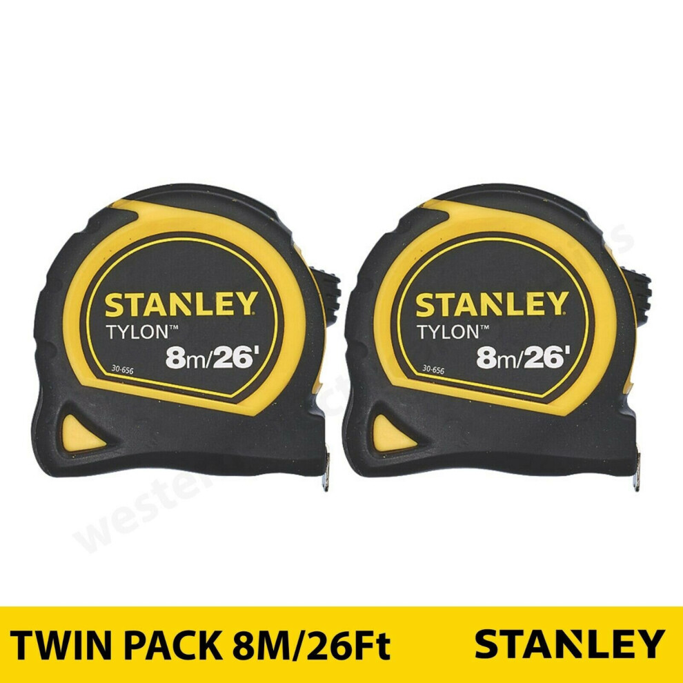 Stanley Tape Measure 8M/26' TWIN PACK Tylon Measuring Tape