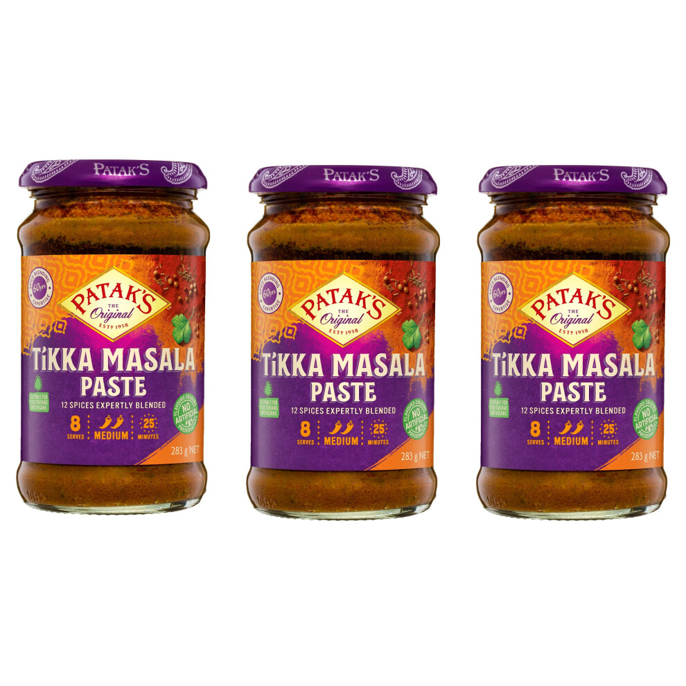 (Pack Of 3) Patak's Tikka Masala Paste 283g, Adds Taste And Flavour To Tikka Masala Recipes - Ready-to-Use Paste Simplifies And Speeds Up The Cooking