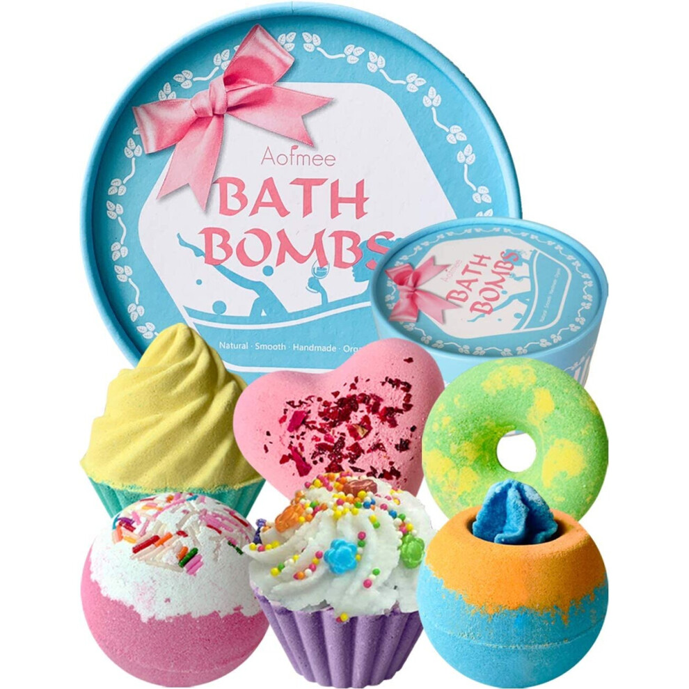 Aofmee Bath Bombs Gift Set, Handmade Bubble and Floating Fizzies Spa Kit, Shea and Cocoa Dry Skin Moisturize, Birthday Valentines Mothers Day