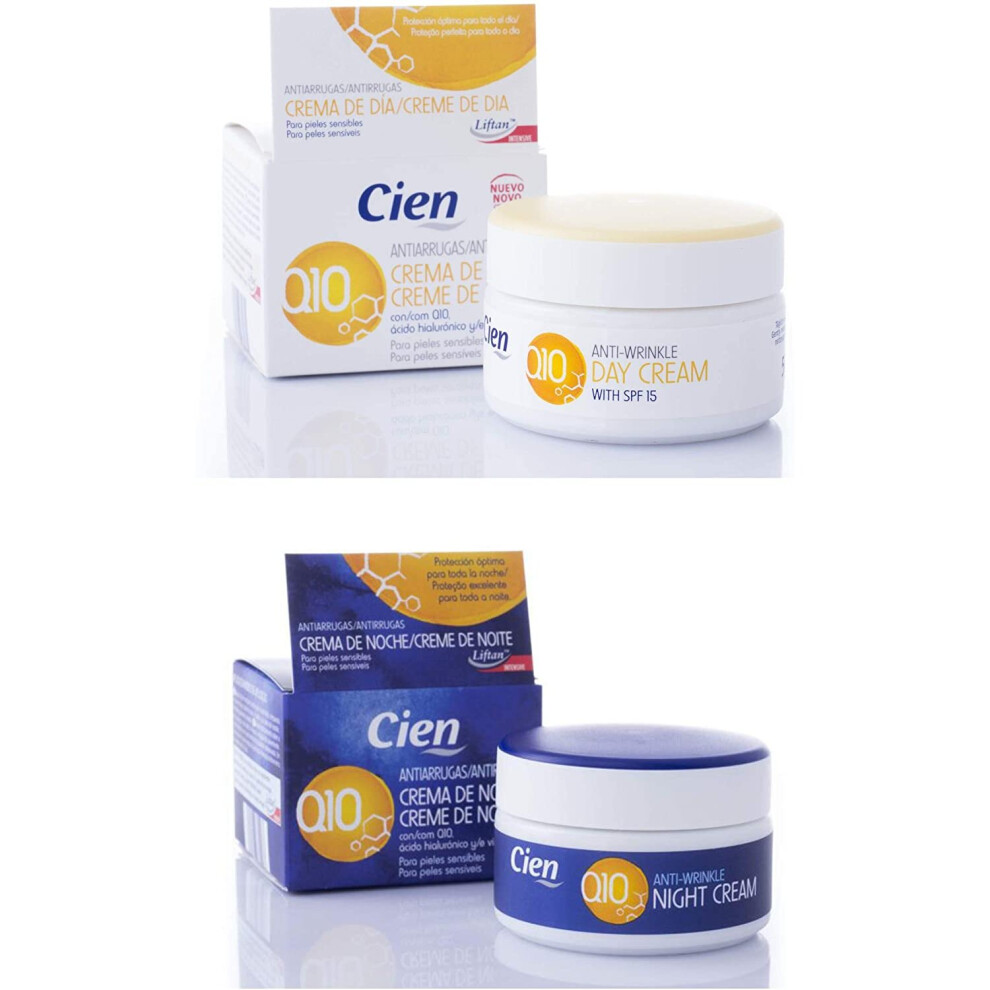 Set of 2 x 50 ml Cien Anti-Wrinkle DAY + NIGHT CREAM - with q10, Hyaluronic Acid & Vitamin E