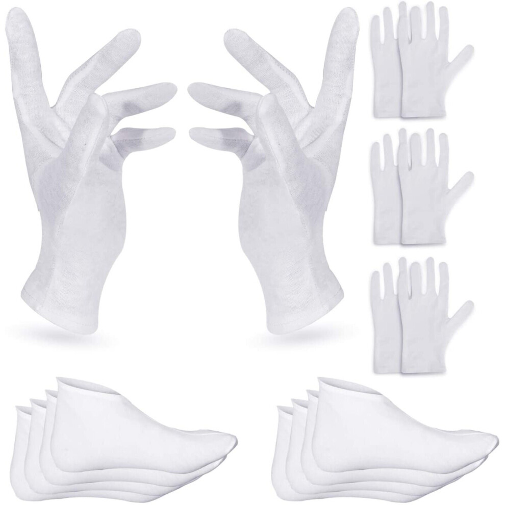 Nabance White 4 Pairs Moisturising Gloves And Socks Moisturising Cotton Gloves Moisture Socks Hand Gloves For Dry Hands Skin Care And Foot Spa(8