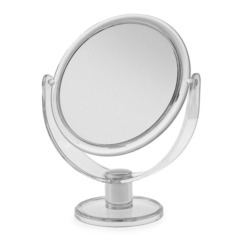 Blue Canyon Free Standing Small Round Plastic Cosmetic Mirror | Magnifying Make Up | Dressing Table Mirror 1X / 2X