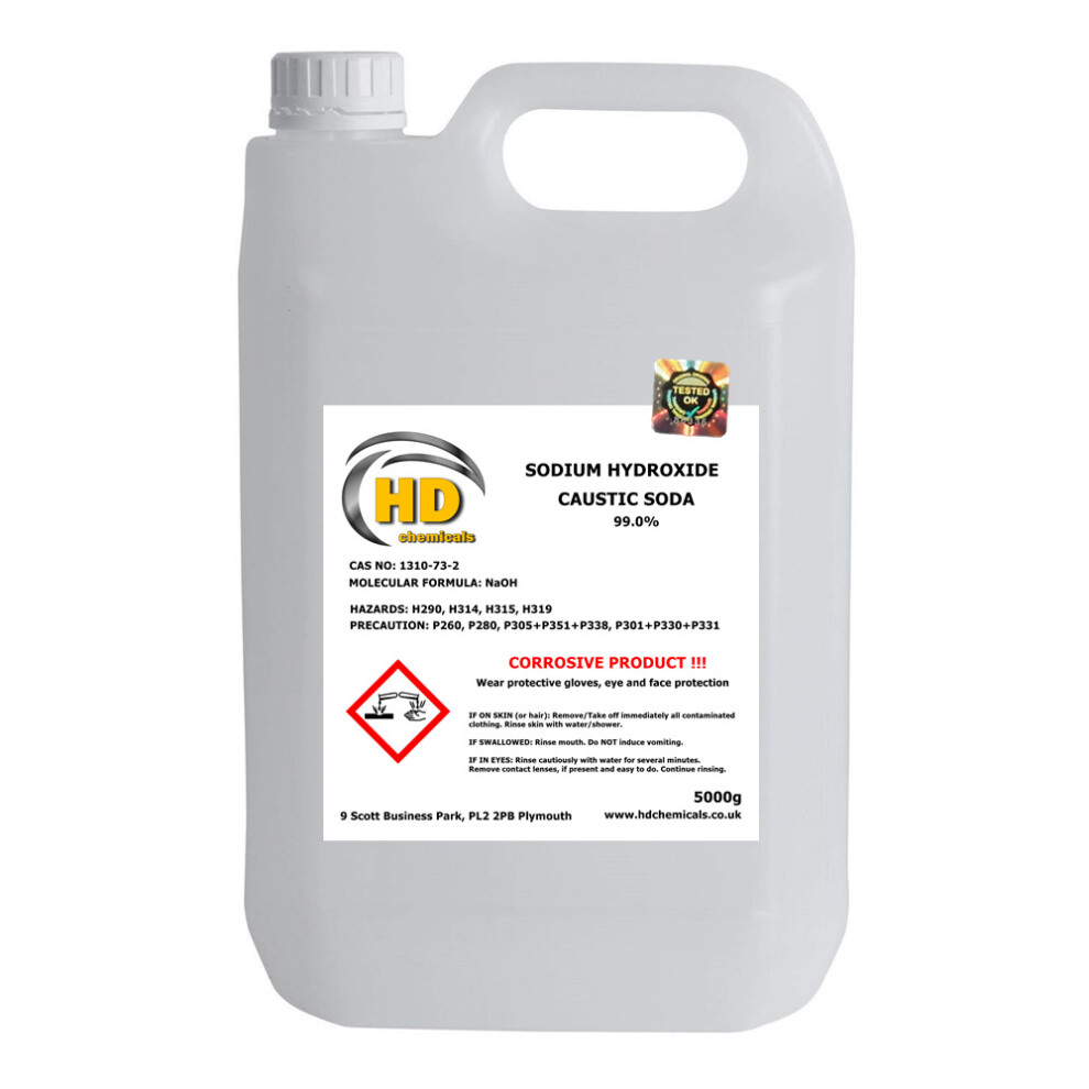 (5000g (5kg)) Caustic Soda Sodium Hydroxide Lye 99% Soap, Drains