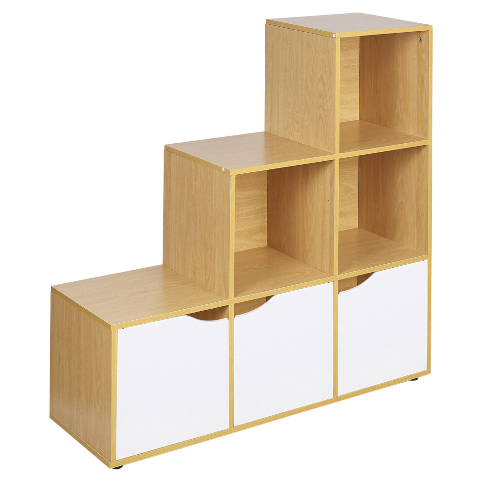 (Beech, White) 6 Cube Step Storage Bookcase Shelf Unit Doors Wood