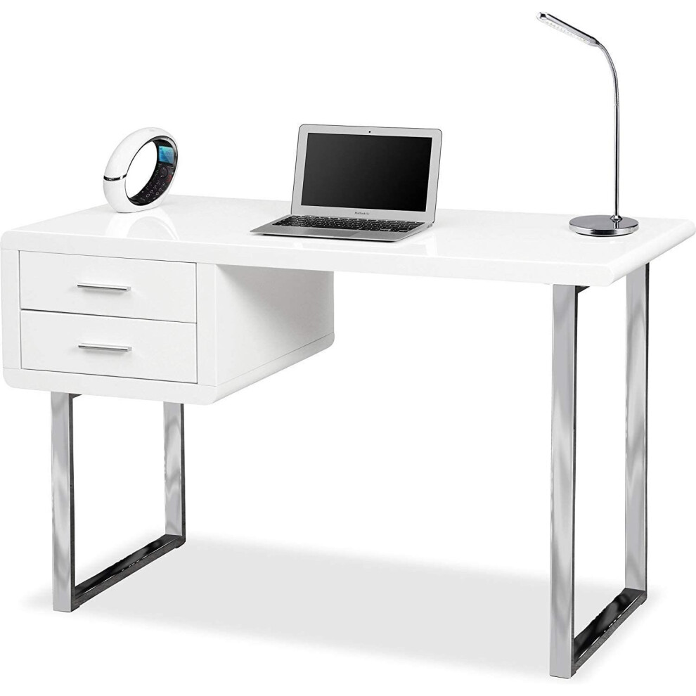 Homeology Harmonia Gloss White with Chrome legs 2-Drawer Contemporary Home Office Luxury Computer Desk