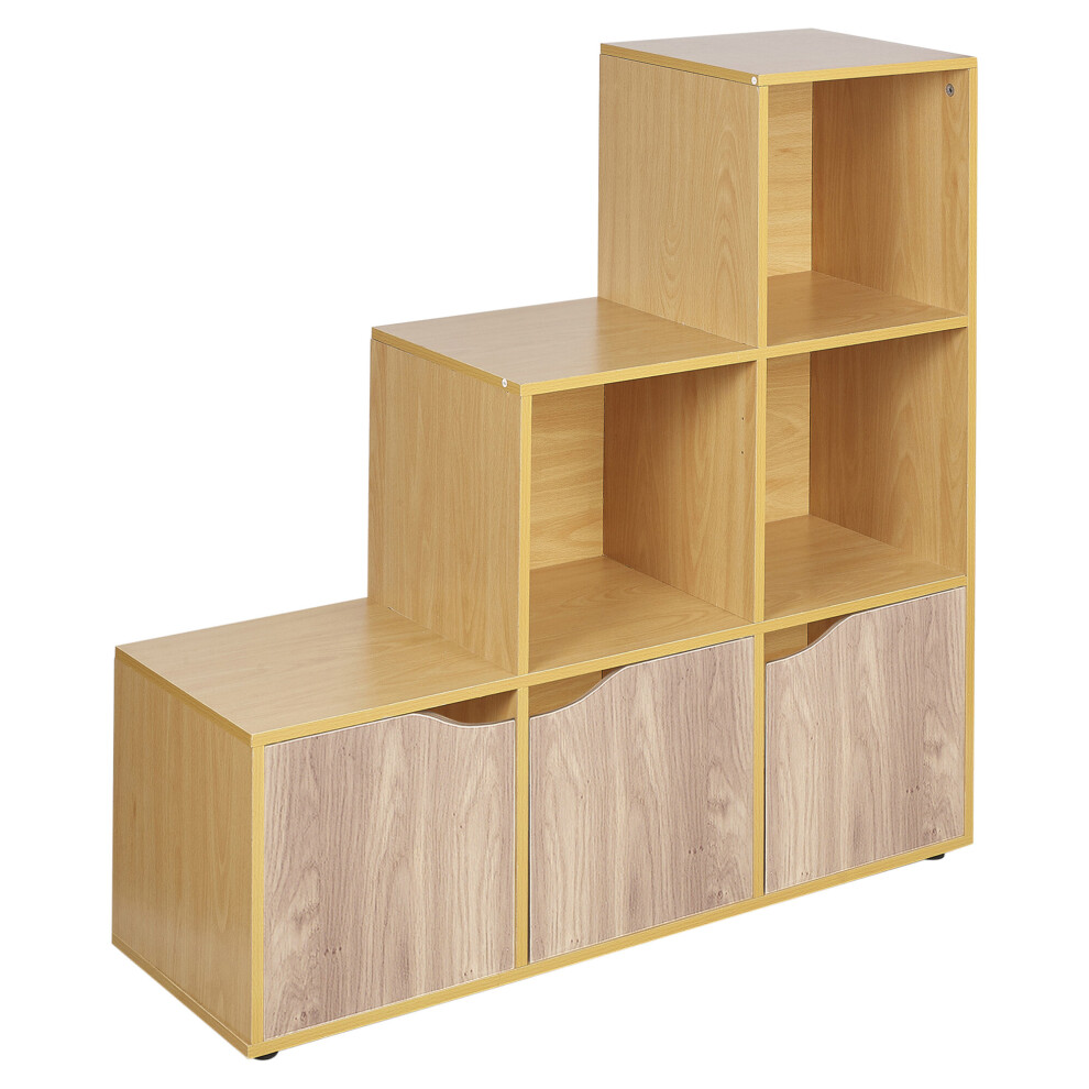 Urbn Living (Beech, Oak) 6 Cube Step Storage Bookcase Shelf Unit Doors Wood