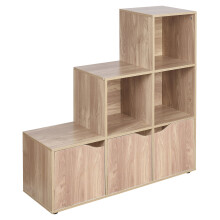 (Oak, Oak) 6 Cube Step Storage Bookcase Shelf Unit Doors Wood