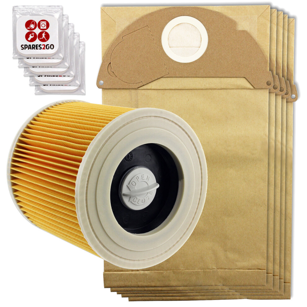 Hoover Filter Bags Set for KARCHER IPX4 MV2 WD2 Wet & Dry Vacuum (Pack of 5 Dust Bags, 1 x Filter, 5 Fresheners)