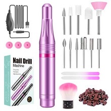 Nanssigy Electric Nail Drill Portable USB Manicure Pedicure Tool with 11 Bits, 60 Sanding Bands, 2 Glass Files, 3 Silicone Sleeves, 0-20000 RPM, 68g