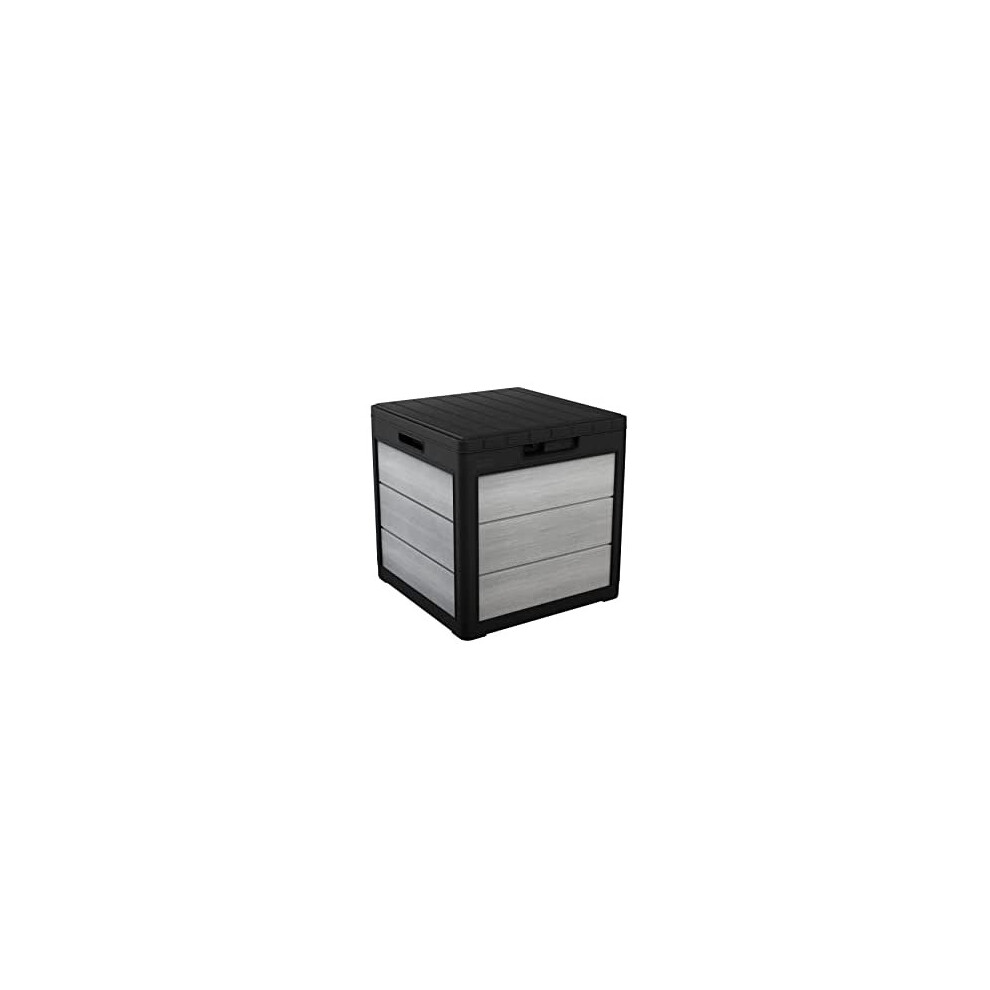 Keter Denali 30 Gallon Resin Deck Box for Patio Furniture, Pool Accessories, and Storage for Outdoor Toys, Grey/Black